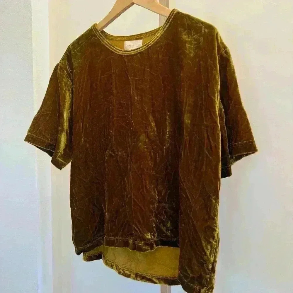 Melloday Women's Velvet Short Sleeve Blouse Size L Casual Fall - Picture 4 of 11